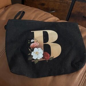 Floral Monogram Black Cosmetic Bag